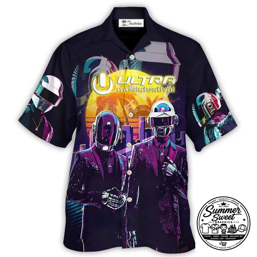 Daft Punk Ultra Music Festival Retro Sunset Hawaiian Shirt