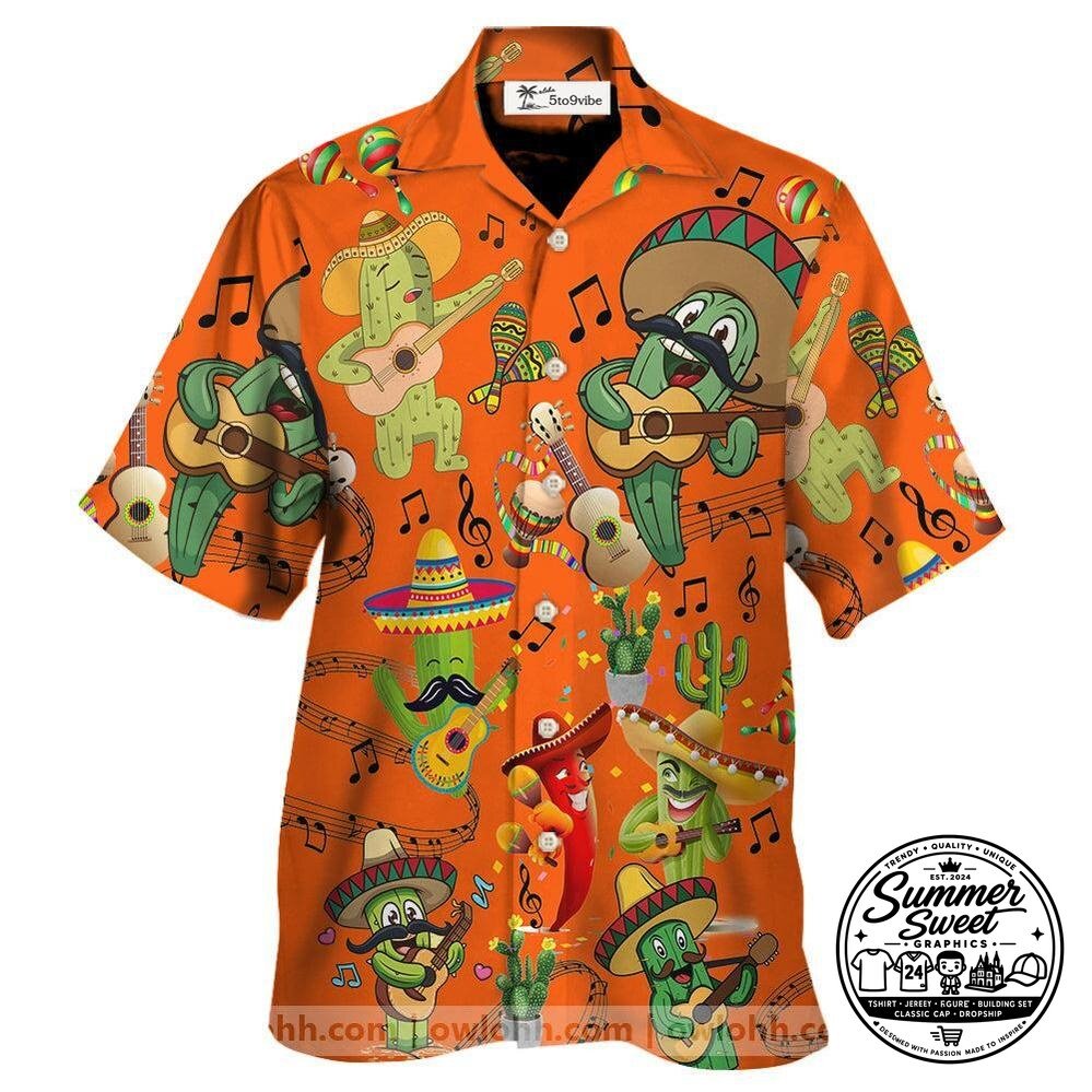 Cactus Love Music Very Much Orange - Unisex Hawaiian Shirt For Men and Women