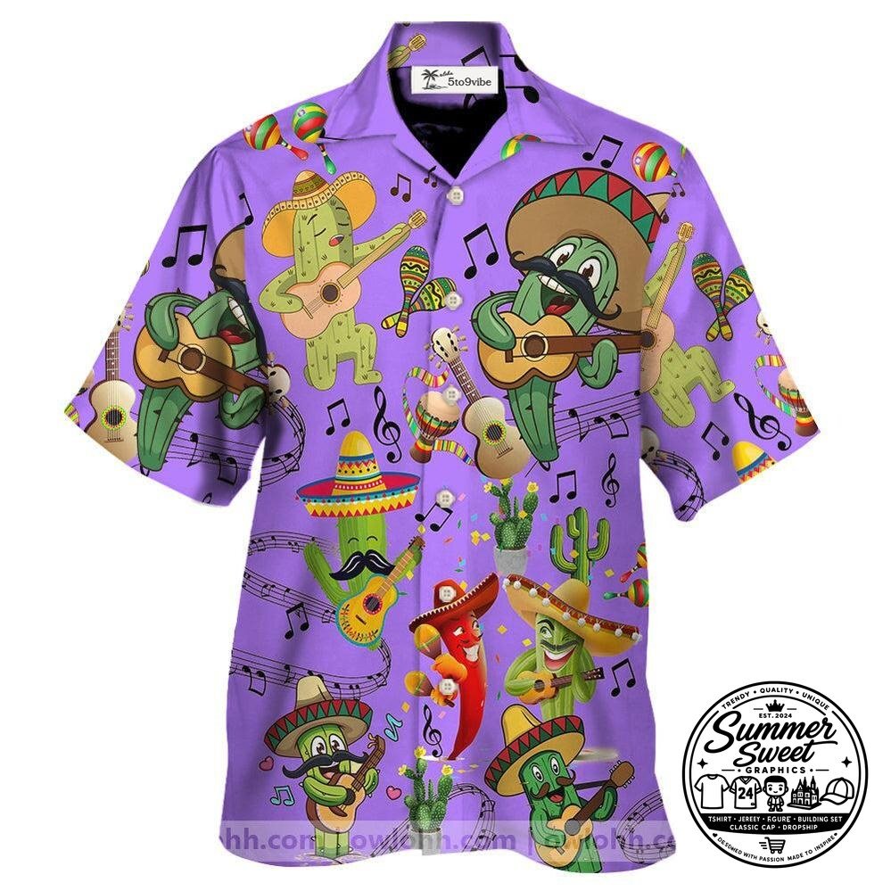 Cactus Love Music Purple - Unisex Hawaiian Shirt For Men and Women