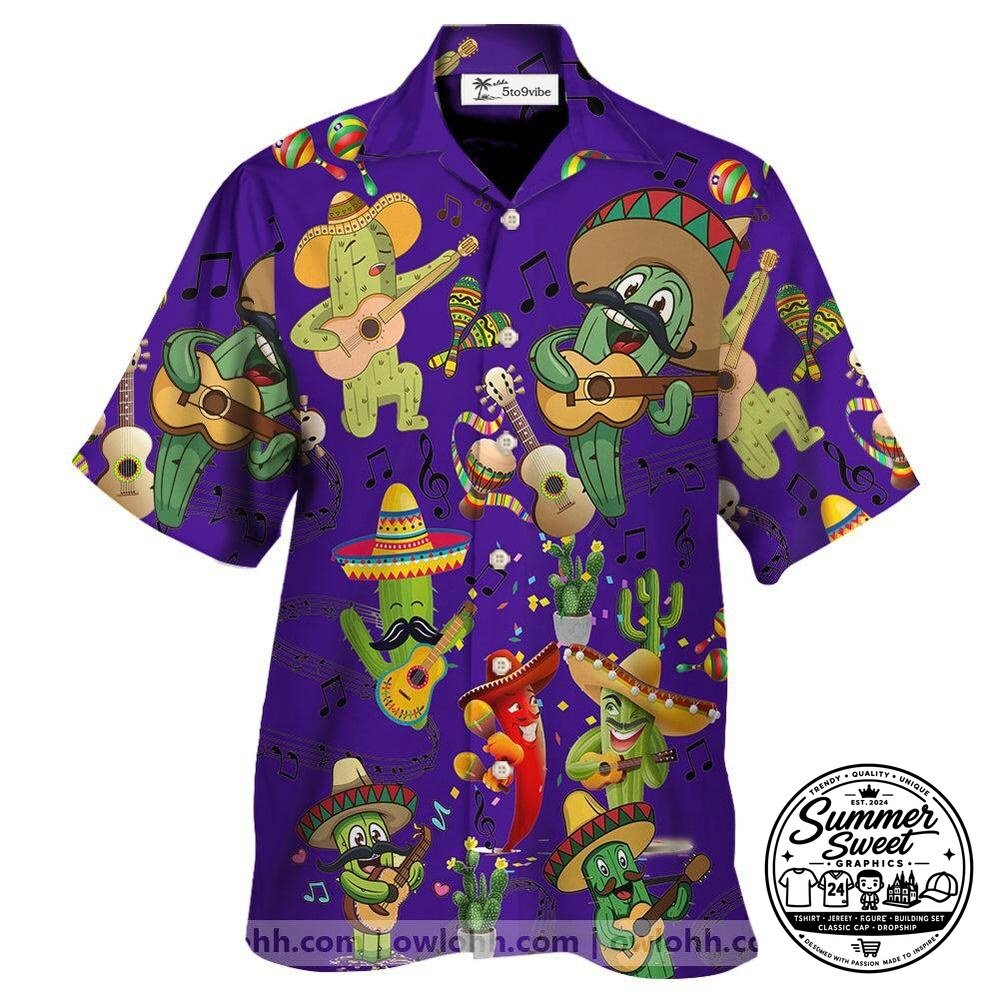 Cactus Love Music Very Much Purple - Unisex Hawaiian Shirt For Men and Women
