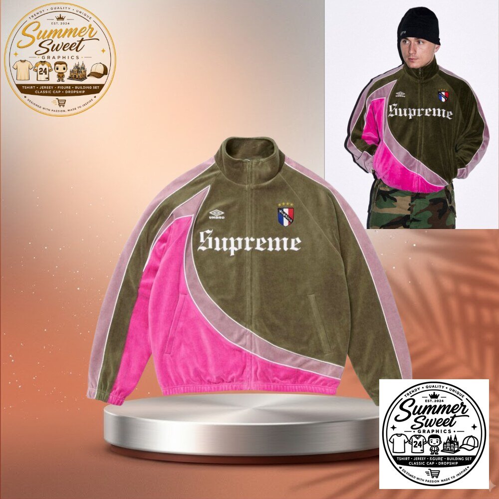 Supreme x Umbro Velour Track Jacket Olive Green & Pink Streetwear Jacket