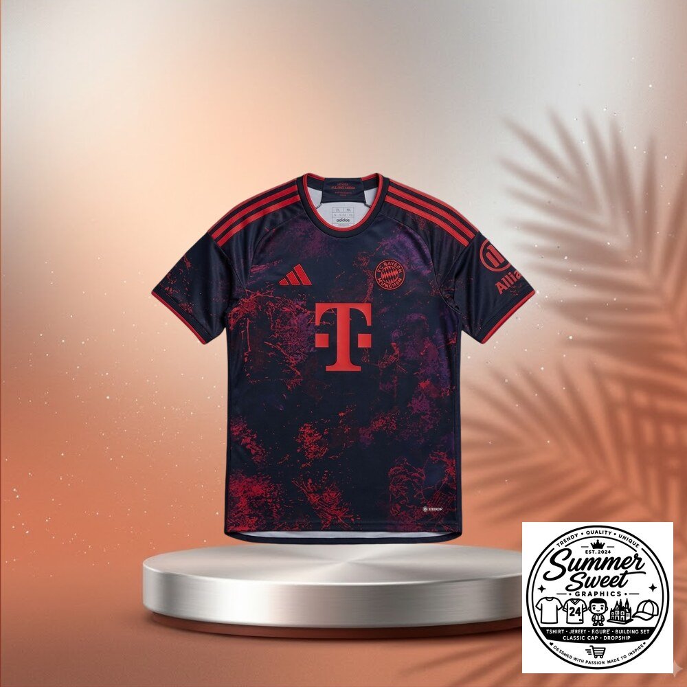 FC Bayern Munich Dark Graphic Jersey Red & Navy Soccer Shirt