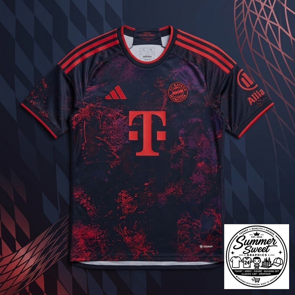 FC Bayern Munich Dark Graphic Jersey Red & Navy Soccer Shirt 4 FC Bayern Munich Dark Graphic Jersey Red & Navy Soccer Shirt