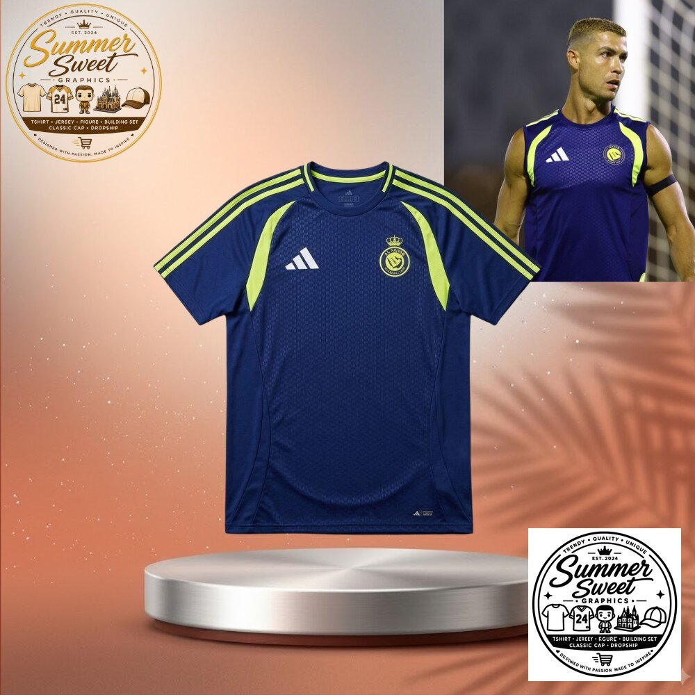 Al Nassr Training Soccer Jersey Blue & Volt Green Performance Shirt