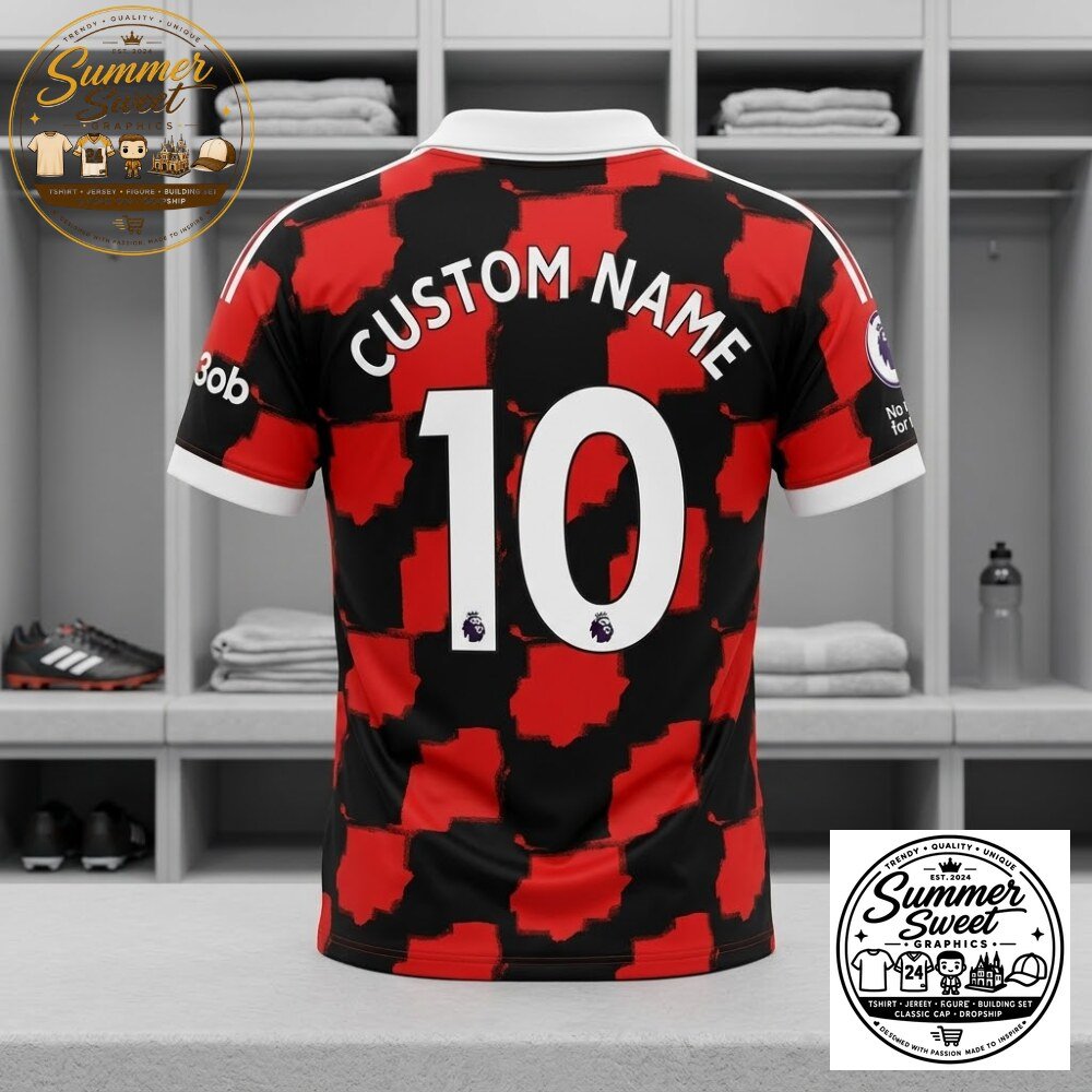 Fullham FC Retro Red & Black Geometric Football Shirt Vintage Streetwear Jersey 4 Fullham FC Retro Red & Black Geometric Football Shirt Vintage Streetwear Jersey