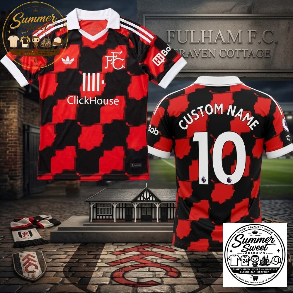 Fullham FC Retro Red & Black Geometric Football Shirt Vintage Streetwear Jersey 5 Fullham FC Retro Red & Black Geometric Football Shirt Vintage Streetwear Jersey