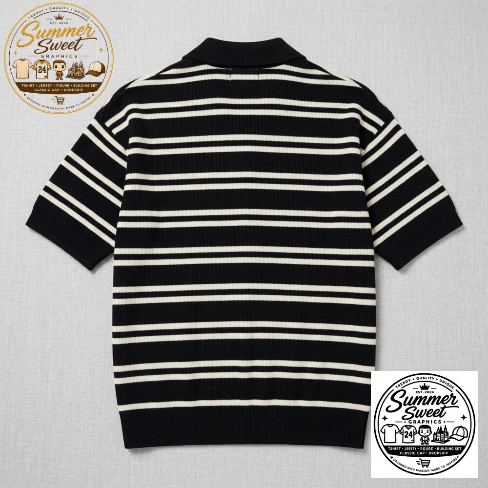 Joao Cancelo x Men's Black & White Striped Knit Polo Shirt Retro Luxe Streetwear 4 joao cancelo x men s black white striped knit polo shirt retro luxe streetwear gallery 1