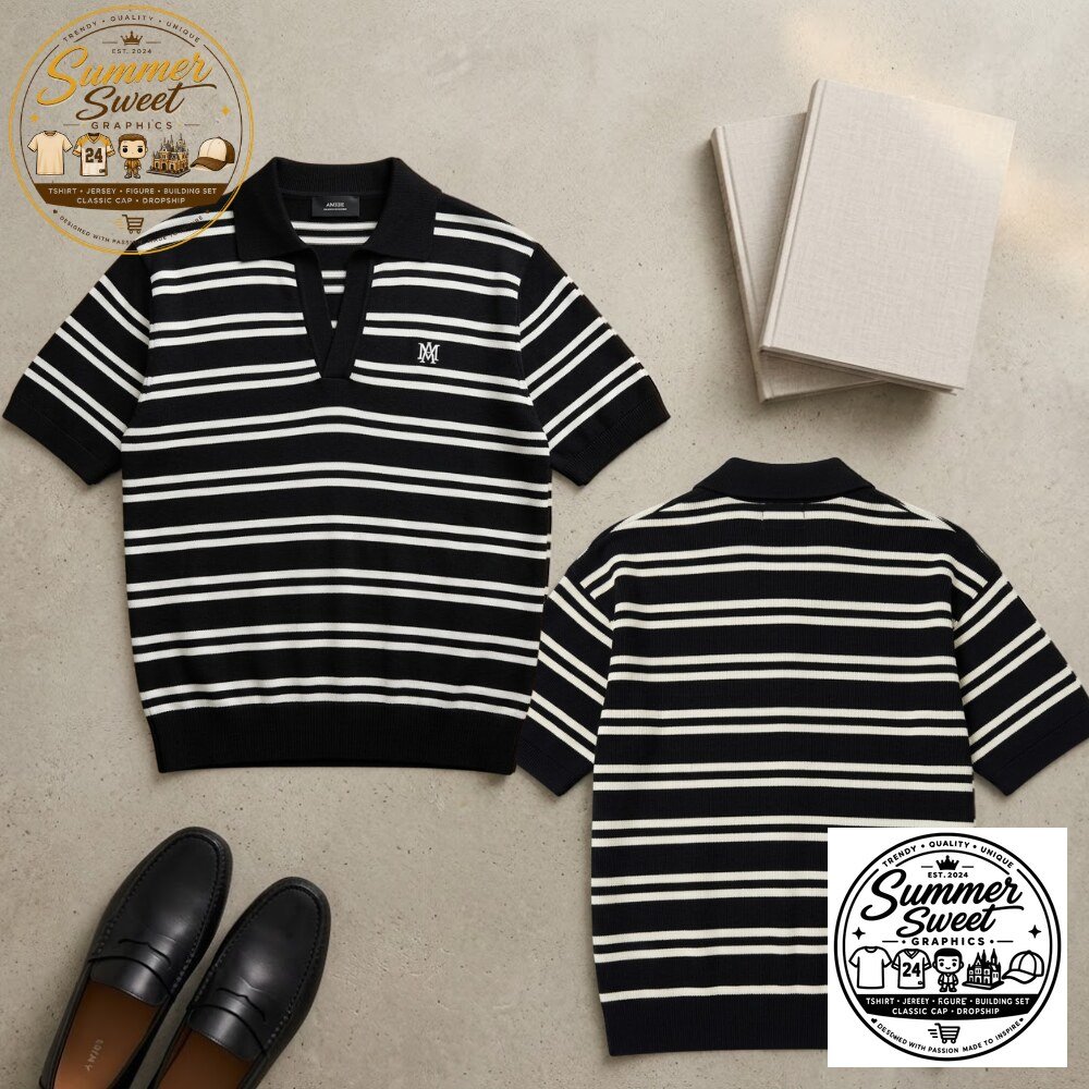 Joao Cancelo x Men's Black & White Striped Knit Polo Shirt Retro Luxe Streetwear 5 joao cancelo x men s black white striped knit polo shirt retro luxe streetwear gallery 2
