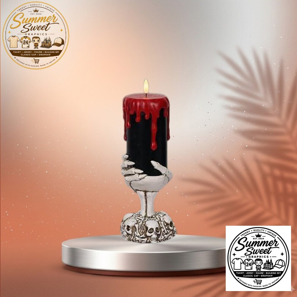 Bleeding Skull Candle Holder Gothic Skeletal Hand Pedestal