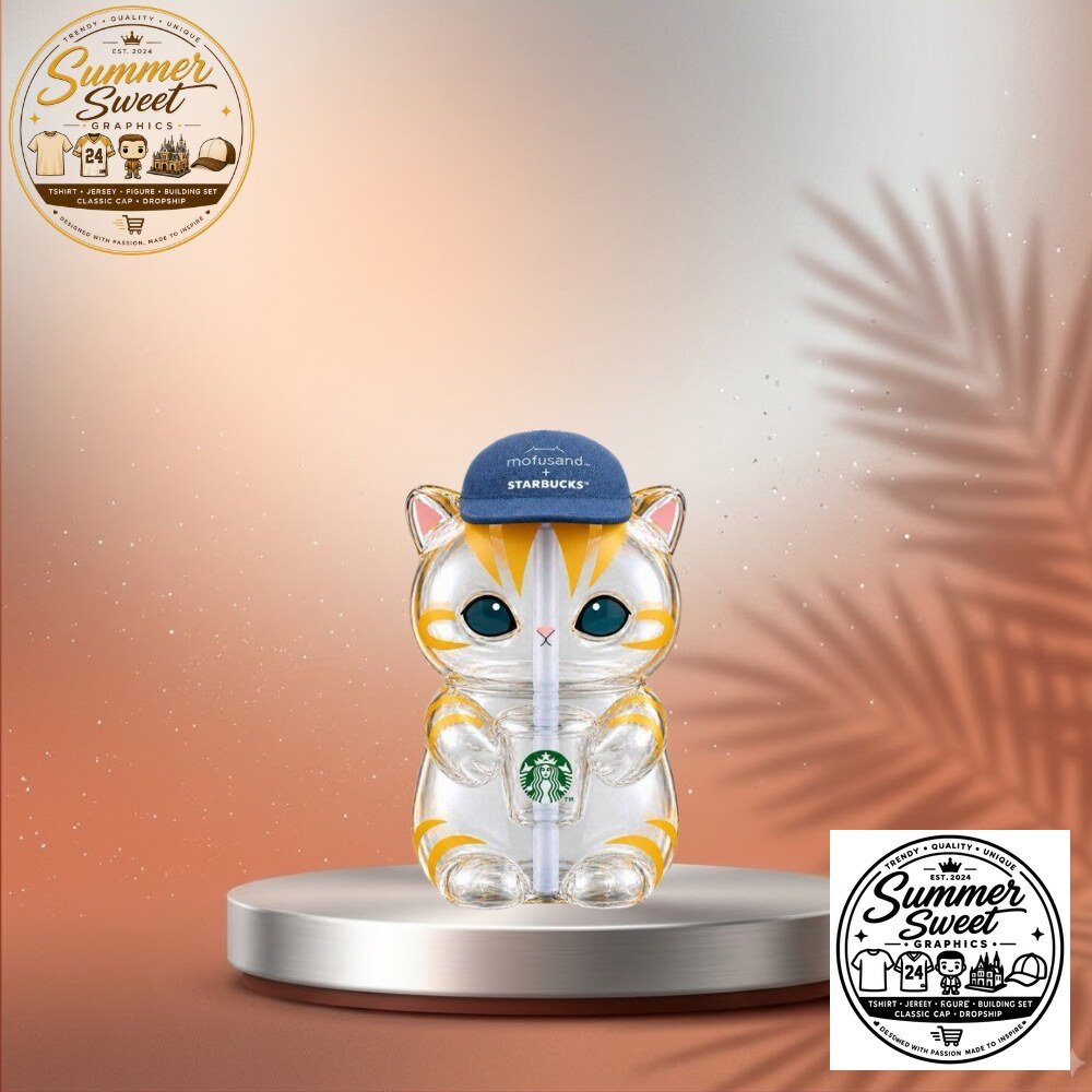 Mofusand x Starbucks Cat Glass Tumbler with Straw Kawaii Water Bottle