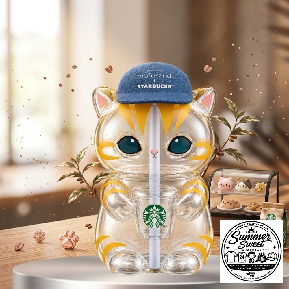 Mofusand x Starbucks Cat Glass Tumbler with Straw Kawaii Water Bottle Mofusand x Starbucks Kawaii Cat Glass Tumbler with Straw – image 2 of 3