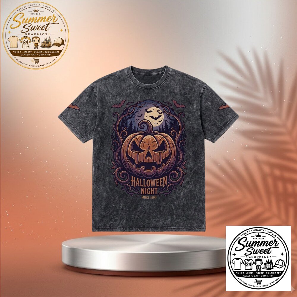 Vintage Acid Wash Halloween Pumpkin Tee Oversized Graphic T-Shirt