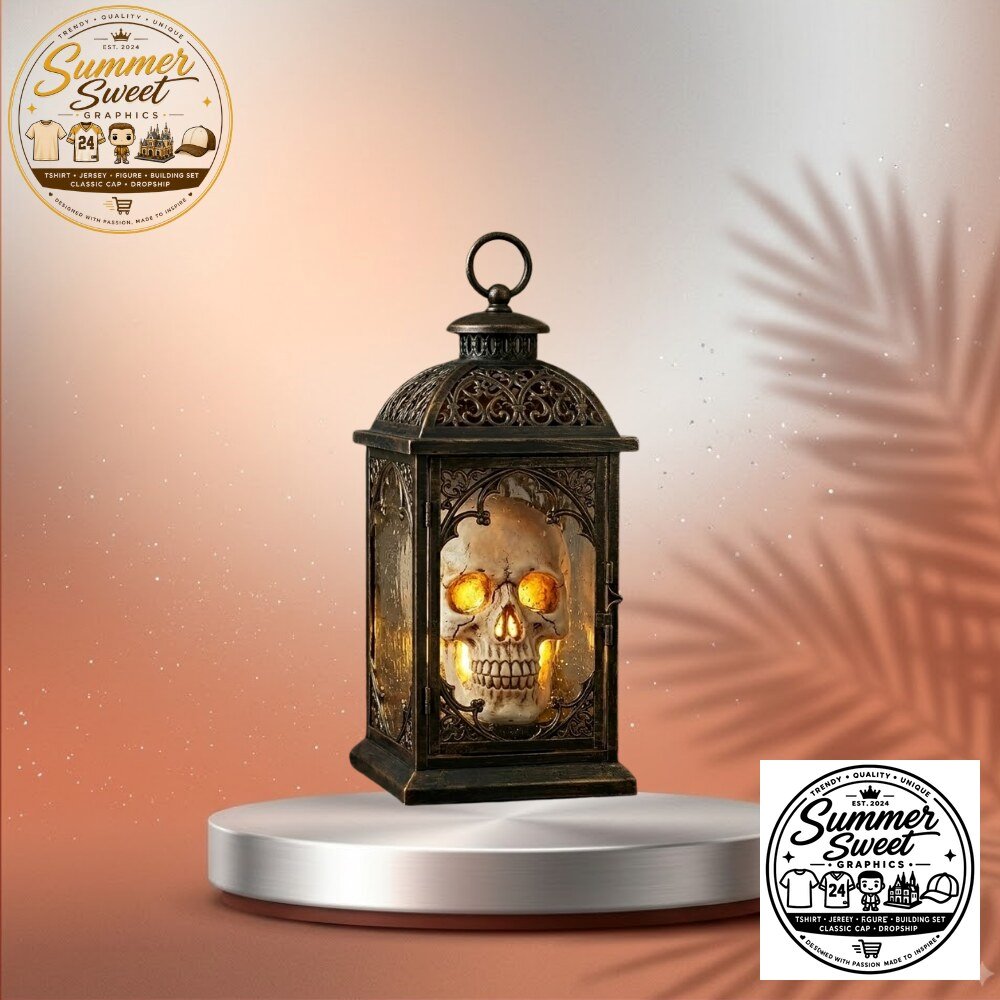 Vintage Gothic Skull Lantern LED Halloween Table Top Decor