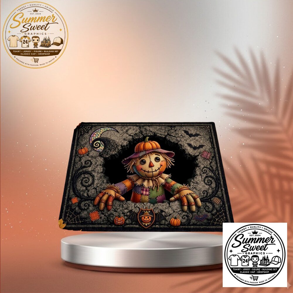 3D Halloween Scarecrow Doormat Spooky Fall Outdoor Welcome Mat