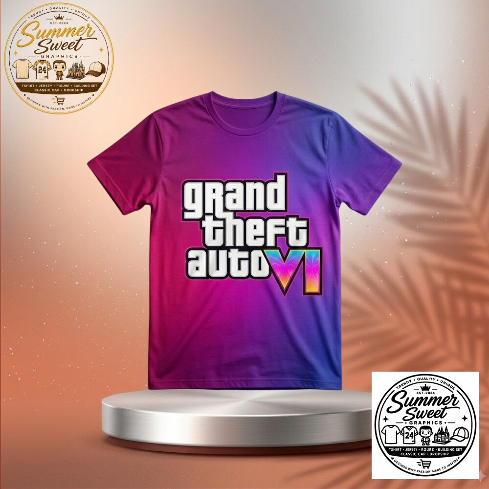 New GTA VI Vice City Graphic Tee Neon Retro Gaming Streetwear