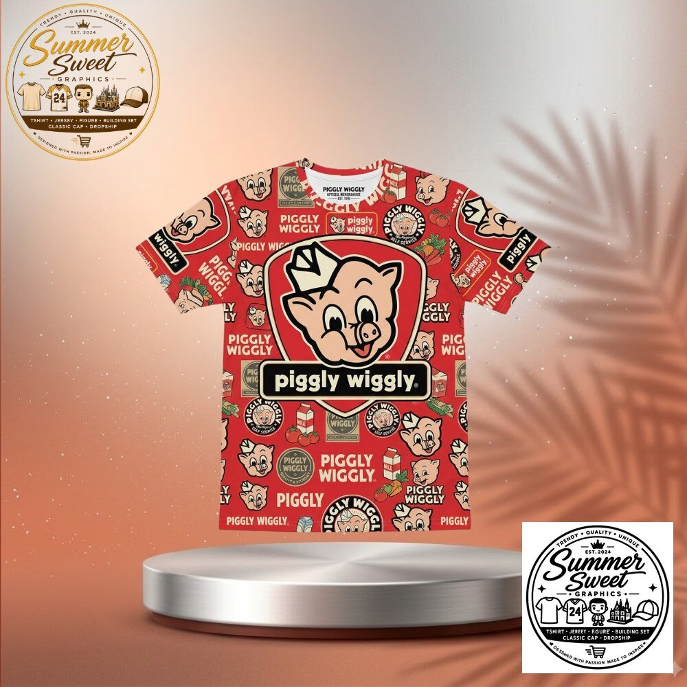 Vintage Piggly Wiggly All-Over Print T-Shirt Retro 90s Grocery Store Graphic Tee