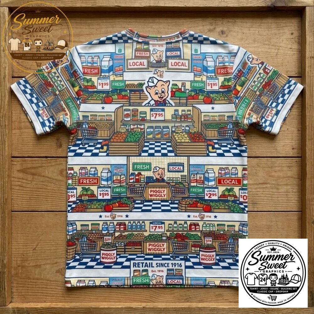 Piggly Wiggly Vintage Supermarket Shelves All-Over Print Shirt Retro Aesthetic Tee 6 Piggly Wiggly Vintage Supermarket Shelves All-Over Print Shirt Retro Aesthetic Tee