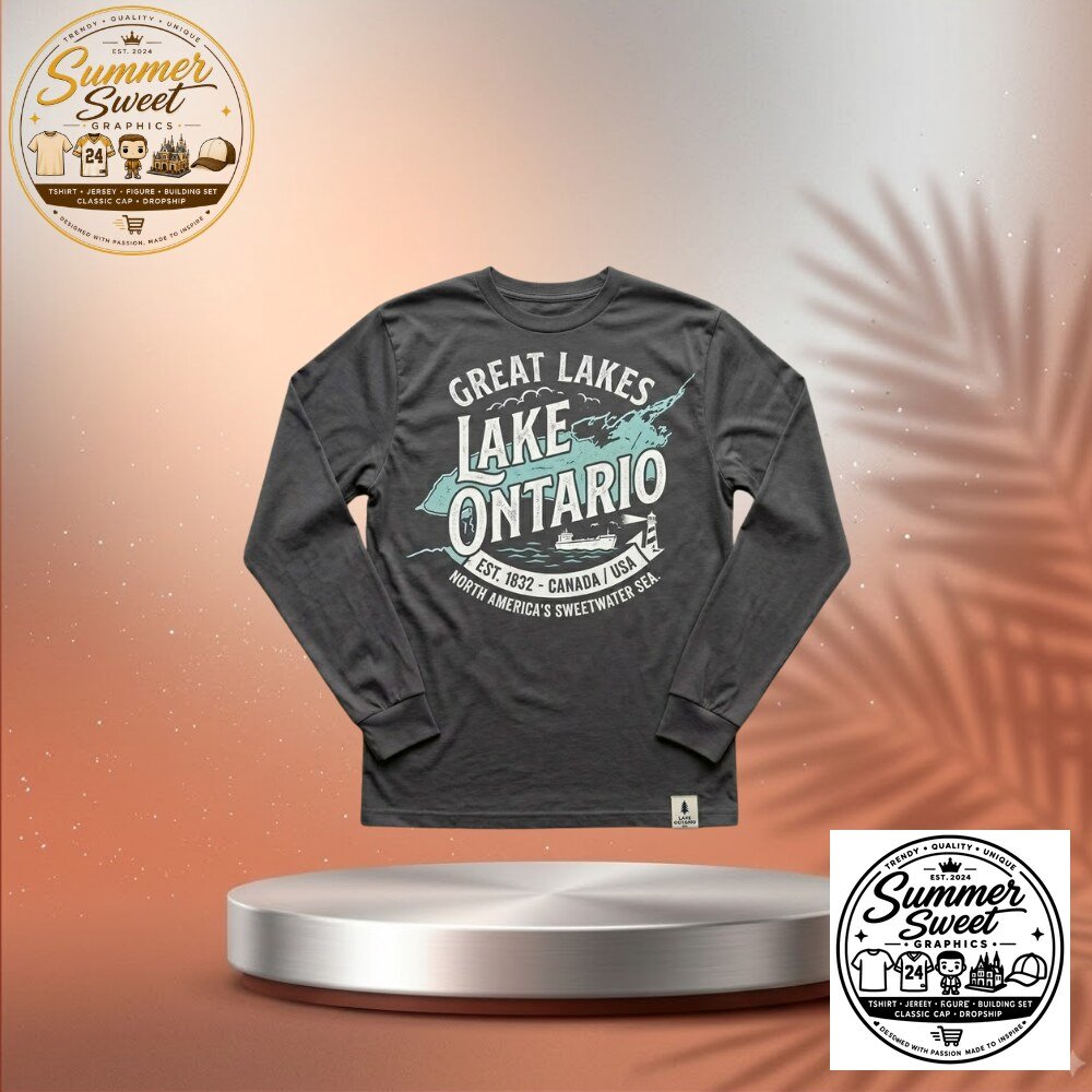 Great Lakes Lake Ontario Graphic Long Sleeve Shirt Retro Sailor & Lake Life Apparel