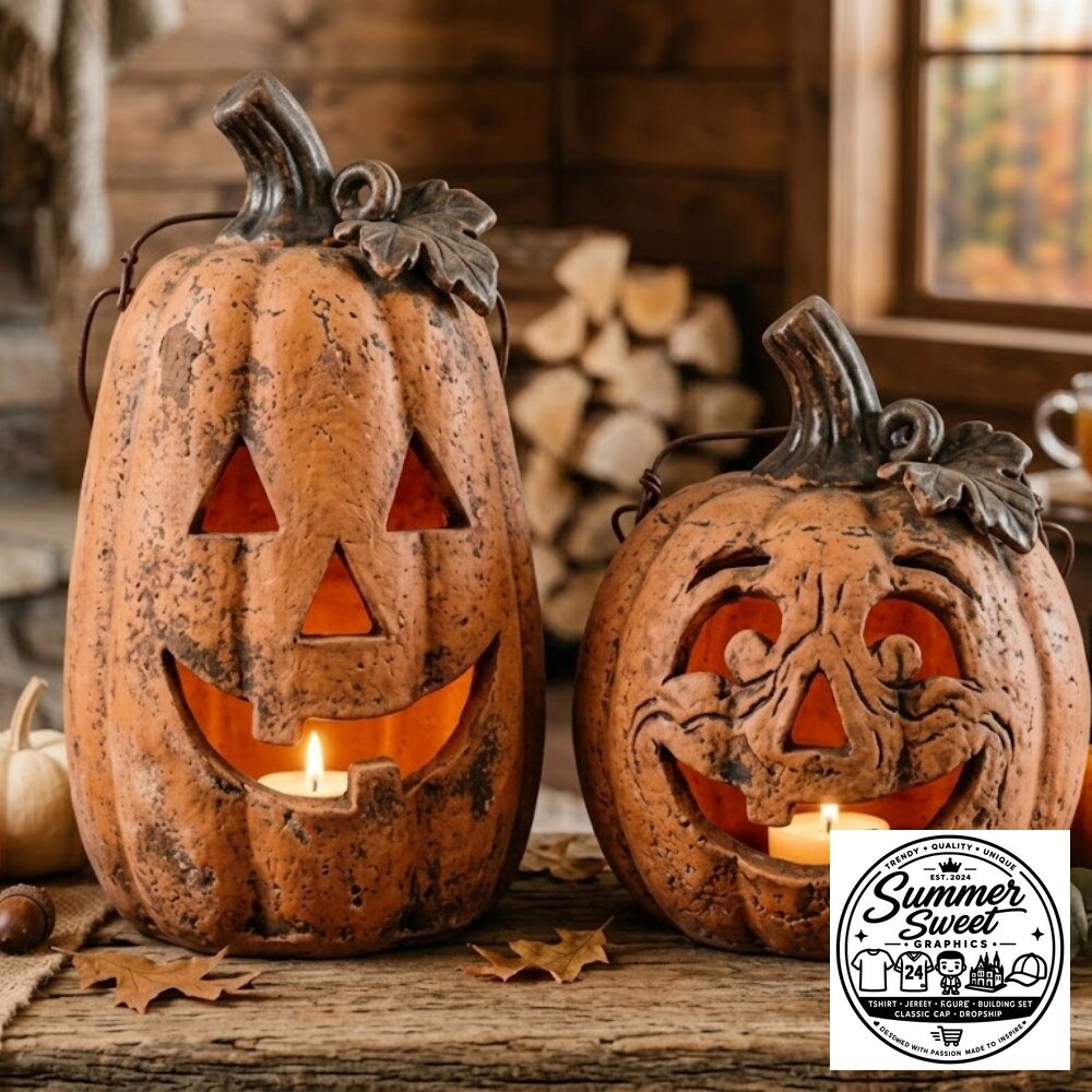 Vintage Terracotta Pumpkin Lantern Set Rustic Farmhouse Halloween Cozy Decor 5 Vintage Terracotta Pumpkin Lantern Set Rustic Farmhouse Halloween Cozy Decor