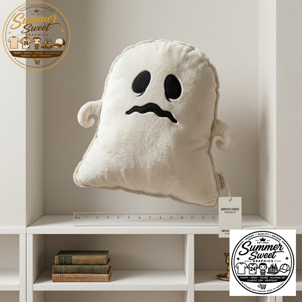 Cozy Plush Sad Ghost Throw Pillow Neutral Minimalist Fall & Halloween Decor