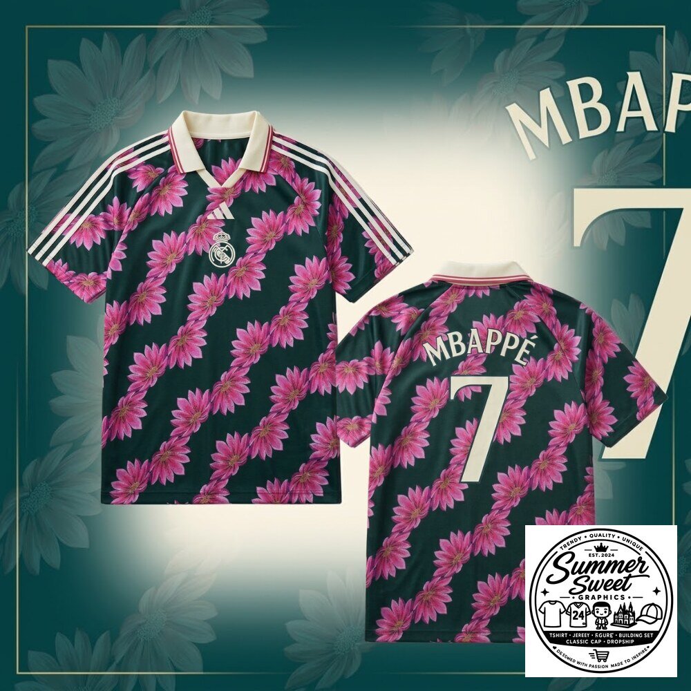 Mbappe Real Madrid Special Edition Pink Floral Jersey Floral Soccer Shirt 5 Mbappe Real Madrid Special Edition Pink Floral Jersey Floral Soccer Shirt