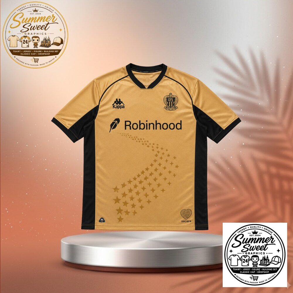 OGC Nice x Kappa Robinhood Kit Gold Special Edition Soccer Jersey