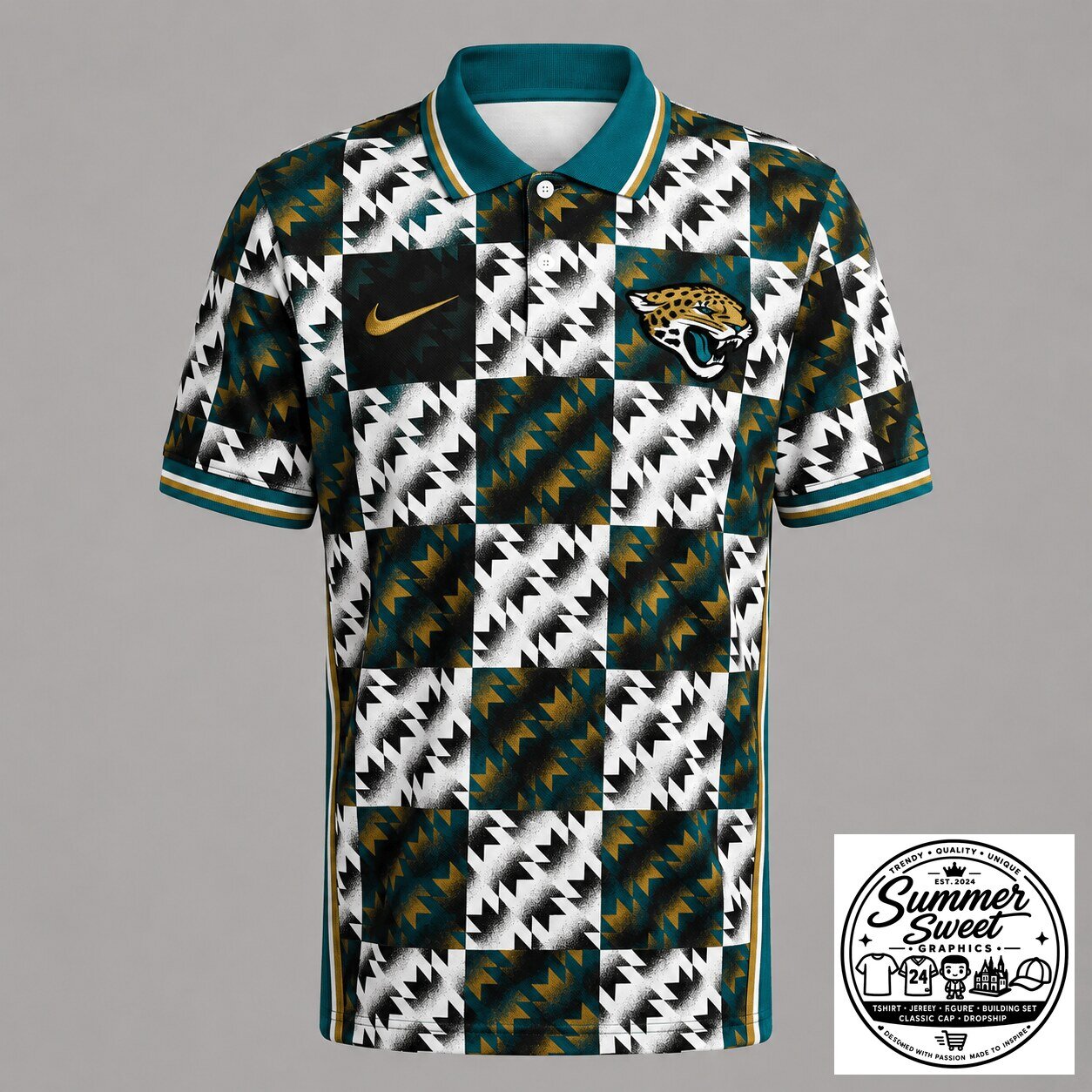 Jacksonville Jaguars Geometric Pattern Polo Shirt
