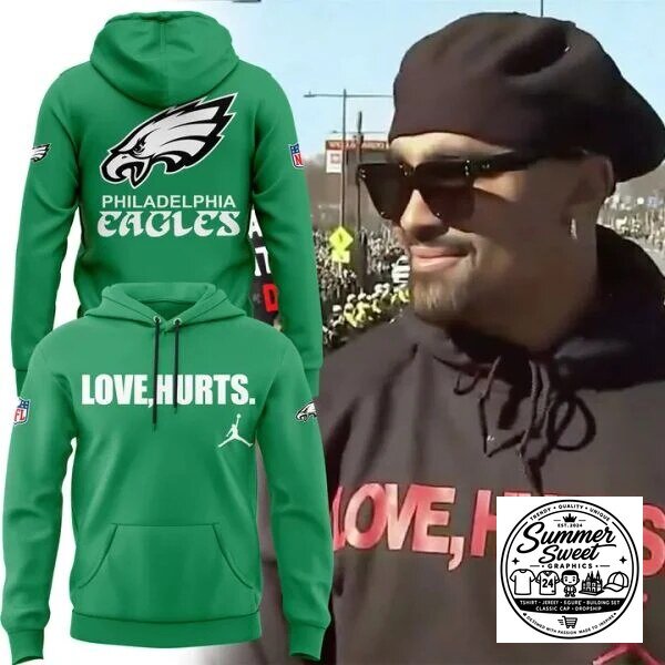 Jalen Hurts Philadelphia Eagles Love Hurts Green Hoodie