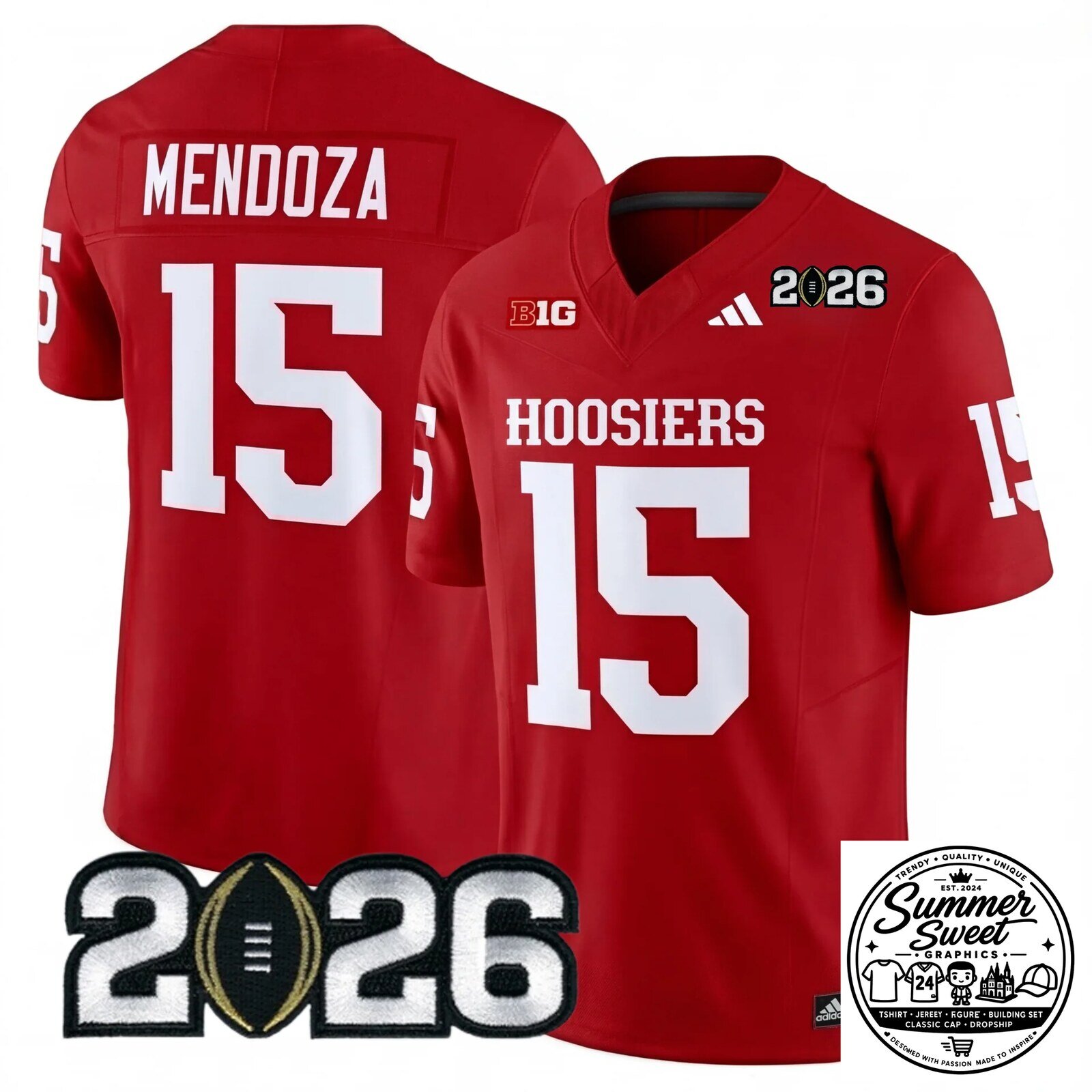 Indiana Hoosiers College Football Mendoza 15 Stitched Jersey 2026 CFP Patch
