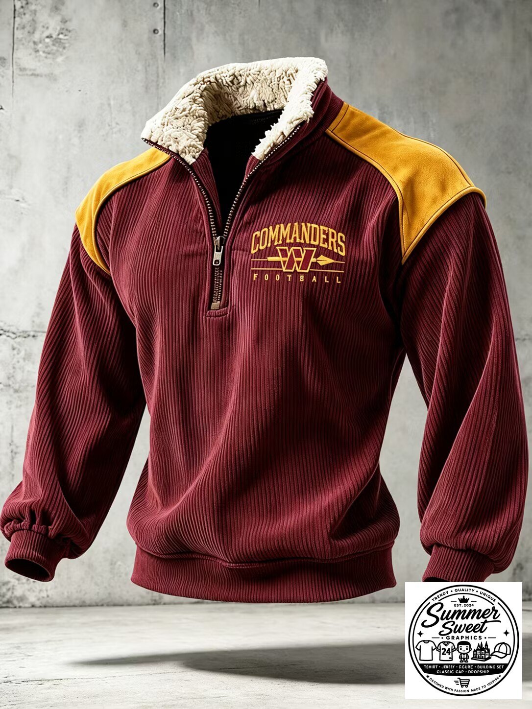 Washington Commanders Football Quarter-Zip Sherpa Lined Corduroy Sweatshirt
