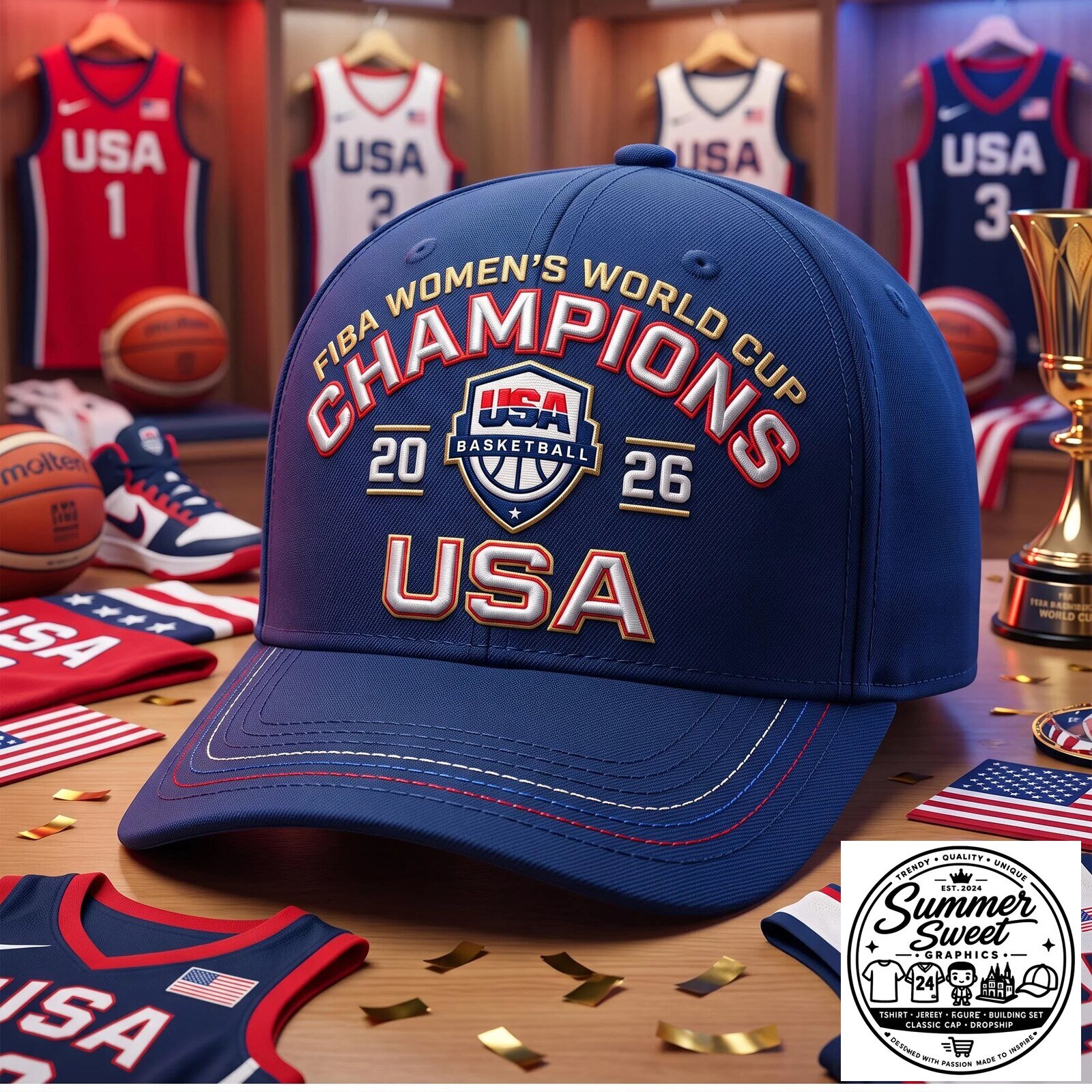 FIBA Women's Basketball World Cup 2026 USA Champions Cap Hat