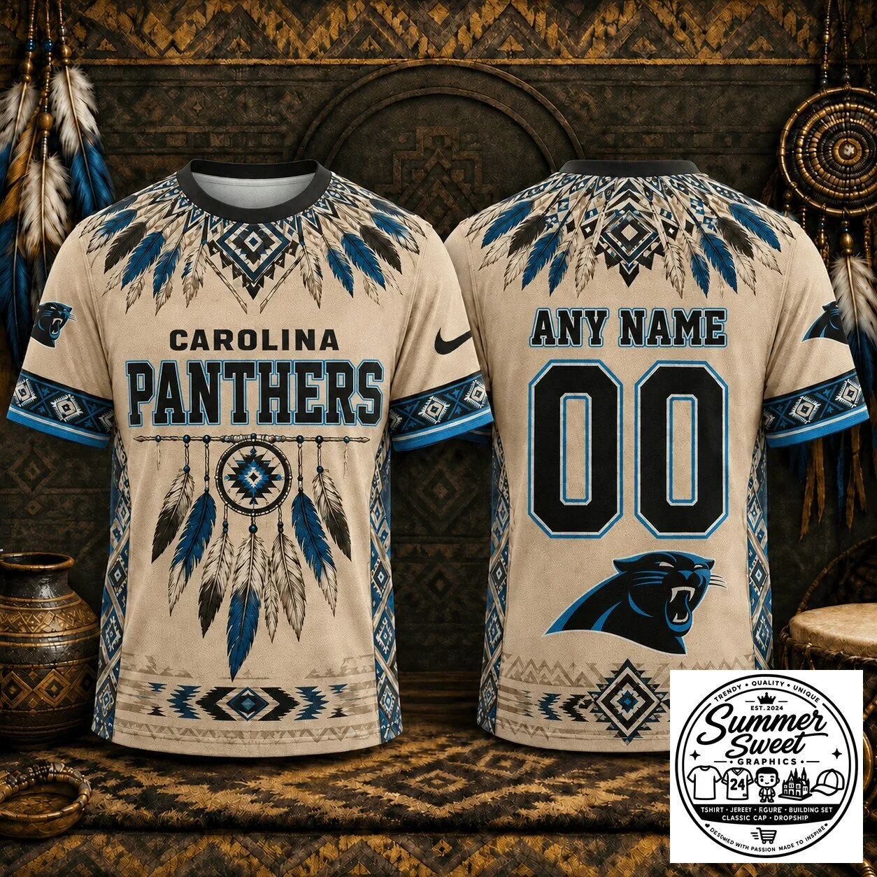 Carolina Panthers NFL Native American Heritage Shirt, Custom Name and Number T-Shirt