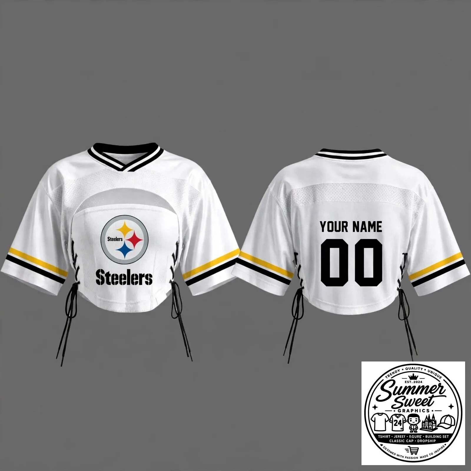 Pittsburgh Steelers Women's Lace-Up Crop Football Jersey