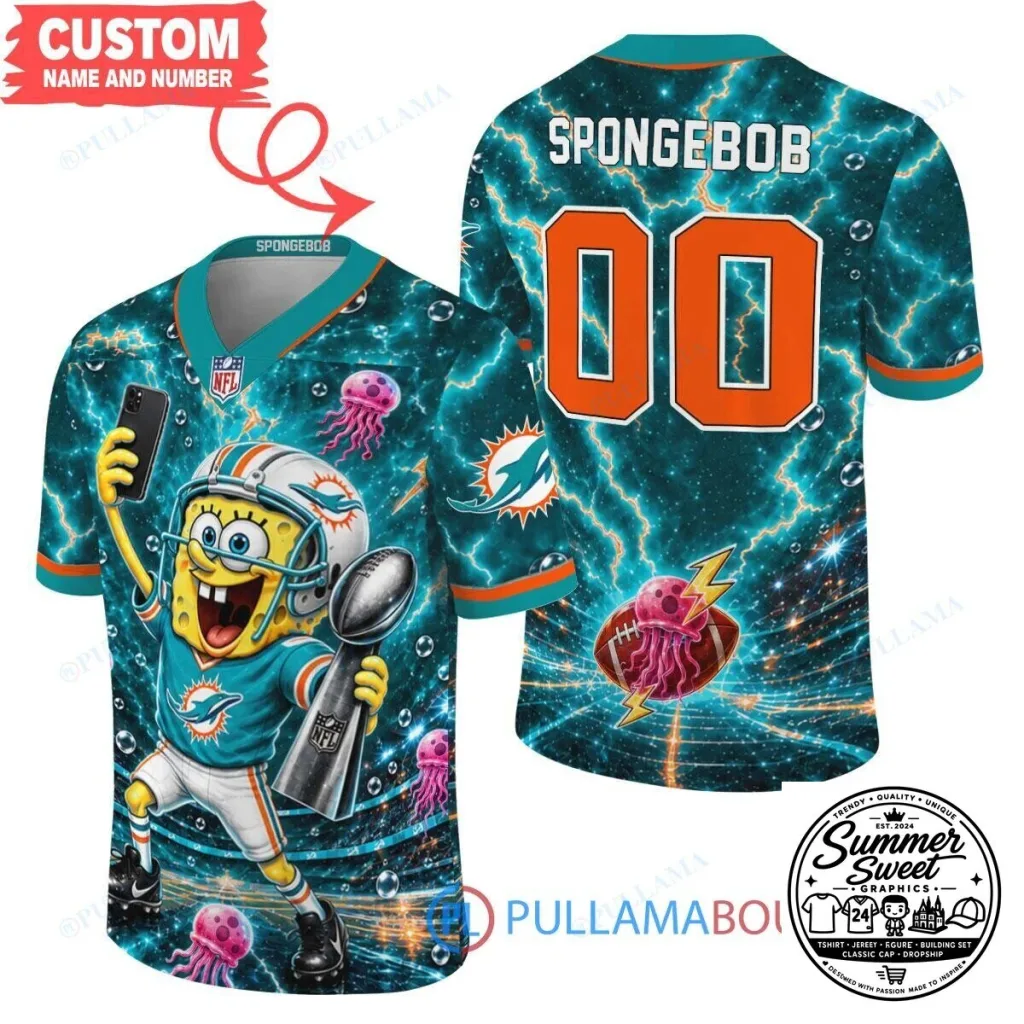 Miami Dolphins SpongeBob SquarePants Super Bowl Trophy Football Jersey Miami Dolphins SpongeBob SquarePants Super Bowl Trophy Football Jersey
