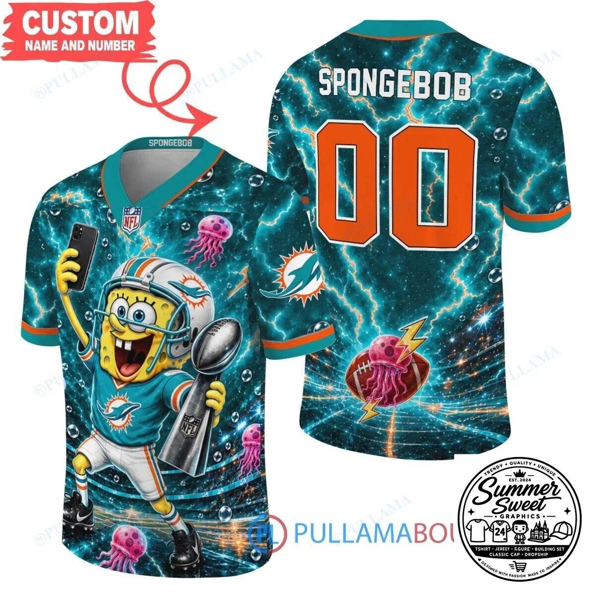Miami Dolphins SpongeBob SquarePants Super Bowl Trophy Football Jersey