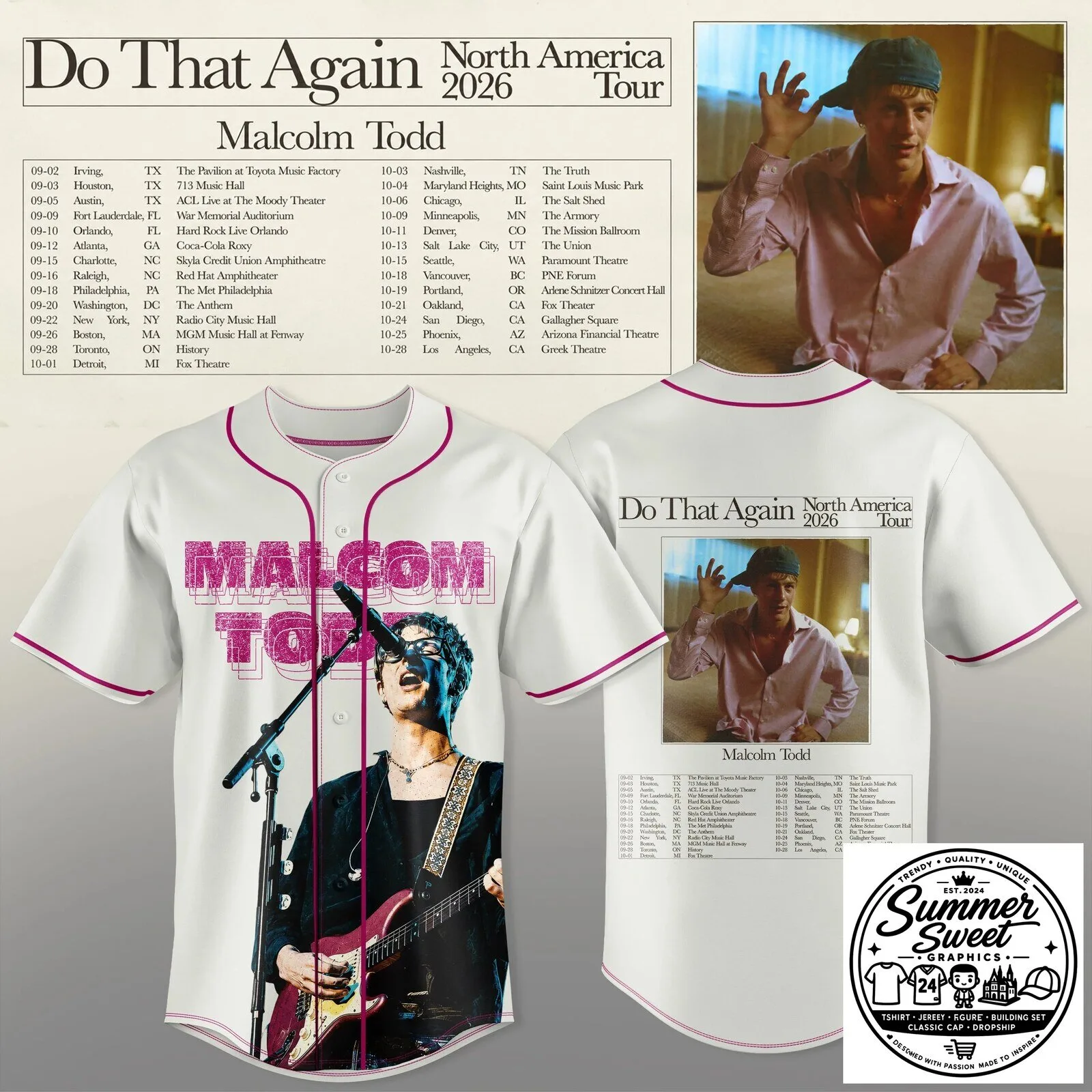 Malcolm Todd Do That Again 2026 North America Tour Baseball Jersey