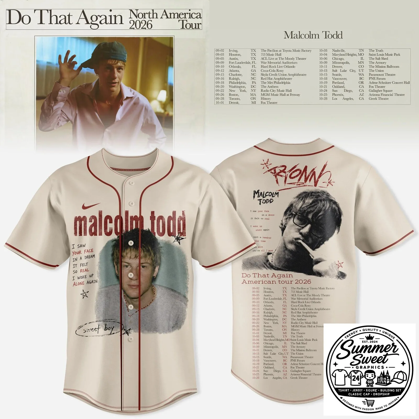 Baseball Jersey for the Do That Again North America Tour by Malcolm Todd