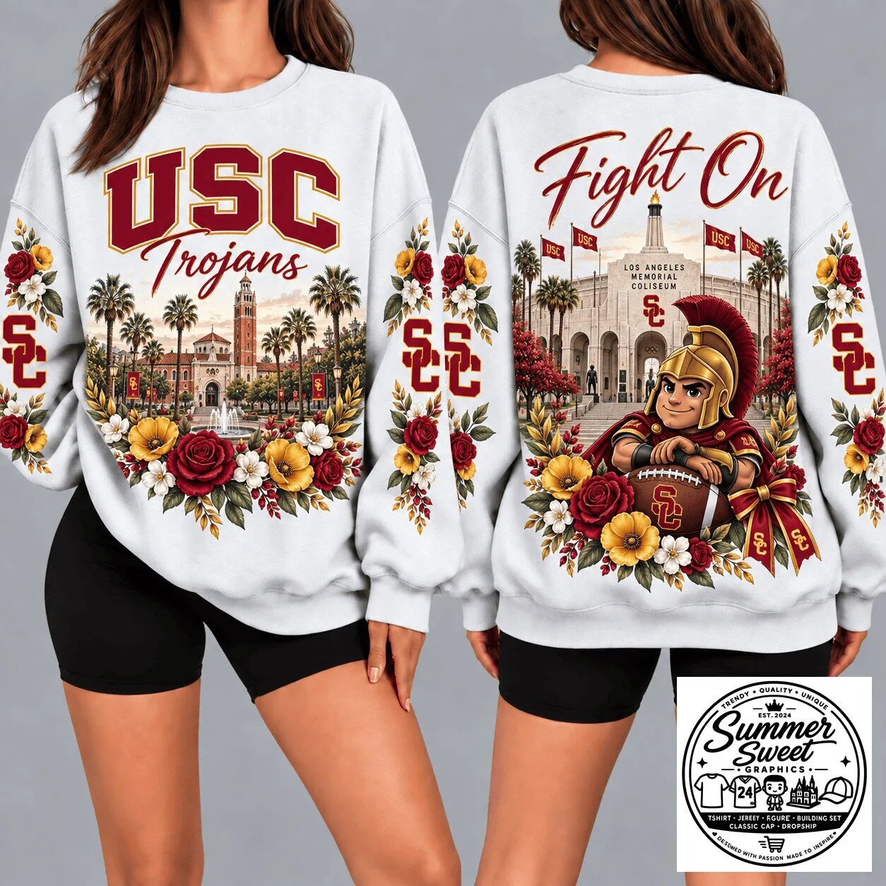 USC Trojans Fight On Floral University of Southern California Sweatshirt