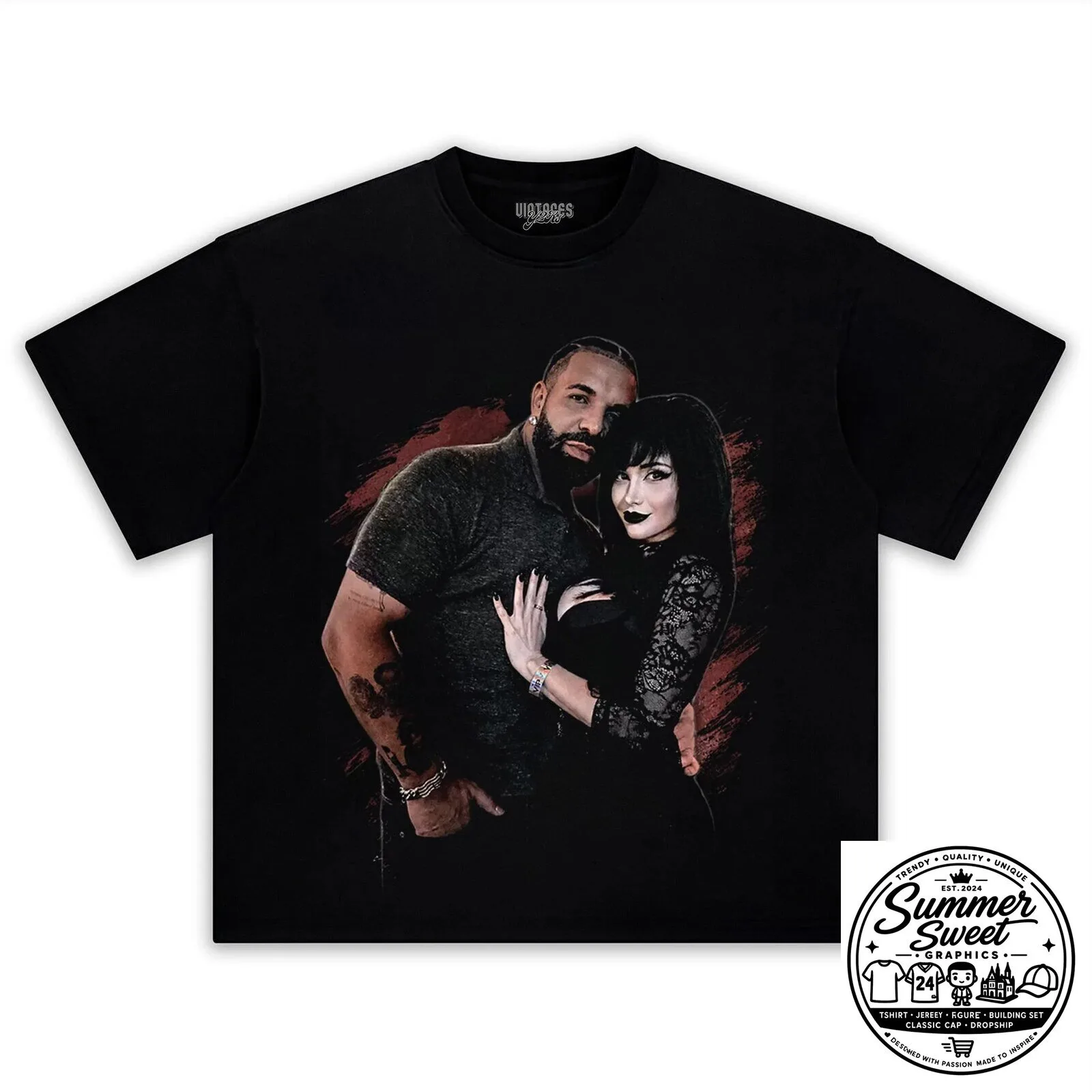 Cleveland Guardians Baseball Cropped Jersey and Tank Top Set 7 Drake and Pinkchyu Gothic Couple Black T-Shirt