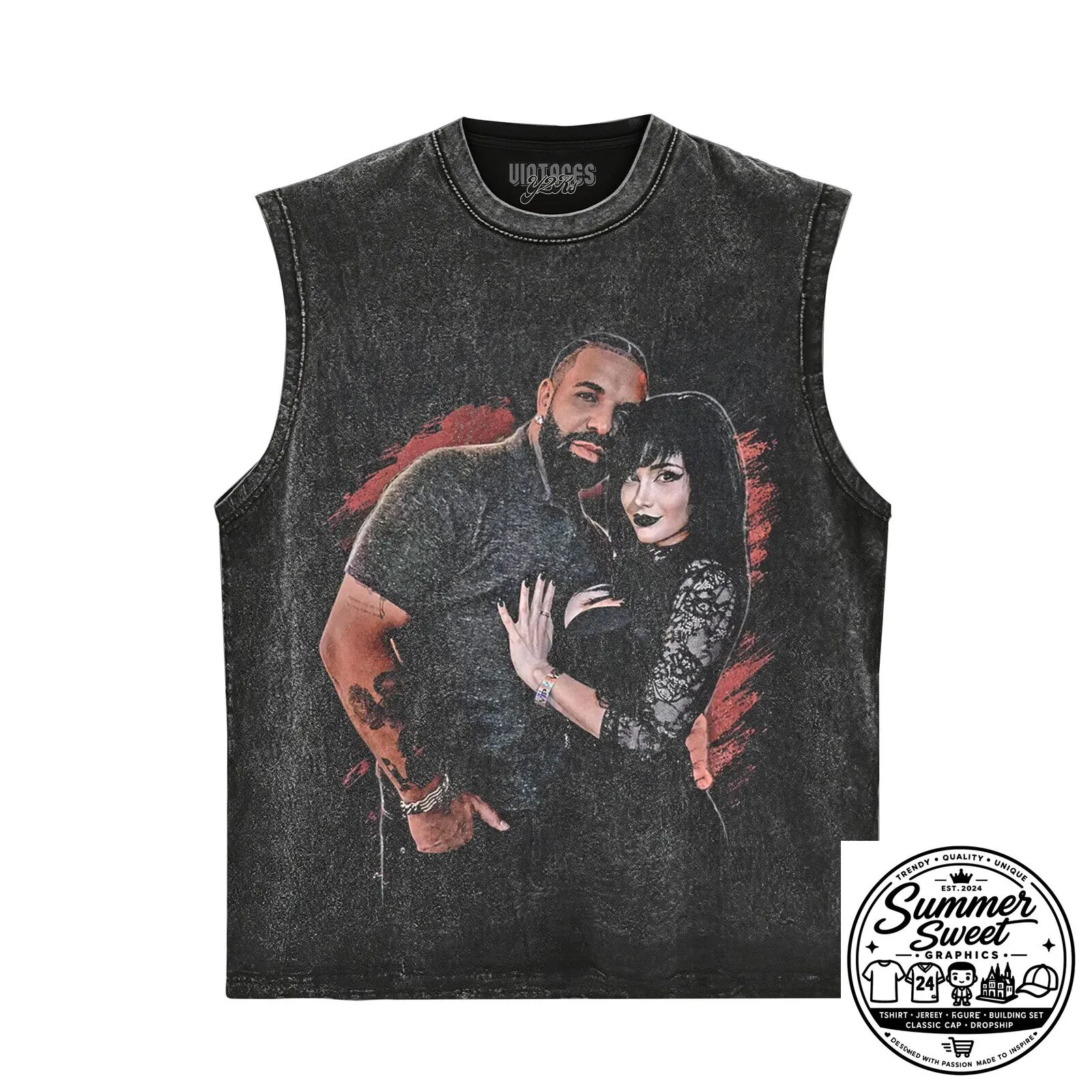 Drake and Pinkchyu Gothic Couple Black T-Shirt 9 Drake and Pinkchyu Gothic Couple Black T-Shirt