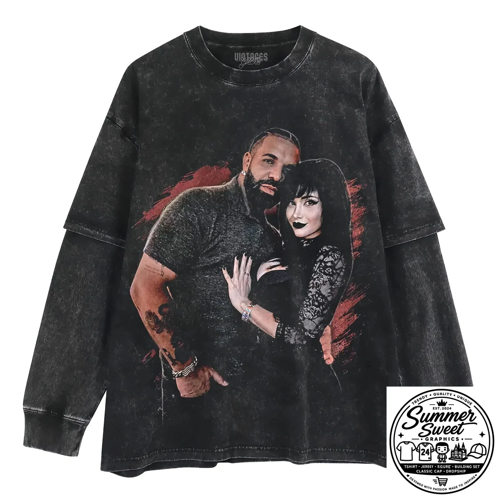 Drake and Pinkchyu Gothic Couple Black T-Shirt 10 Drake and Pinkchyu Gothic Couple Black T-Shirt