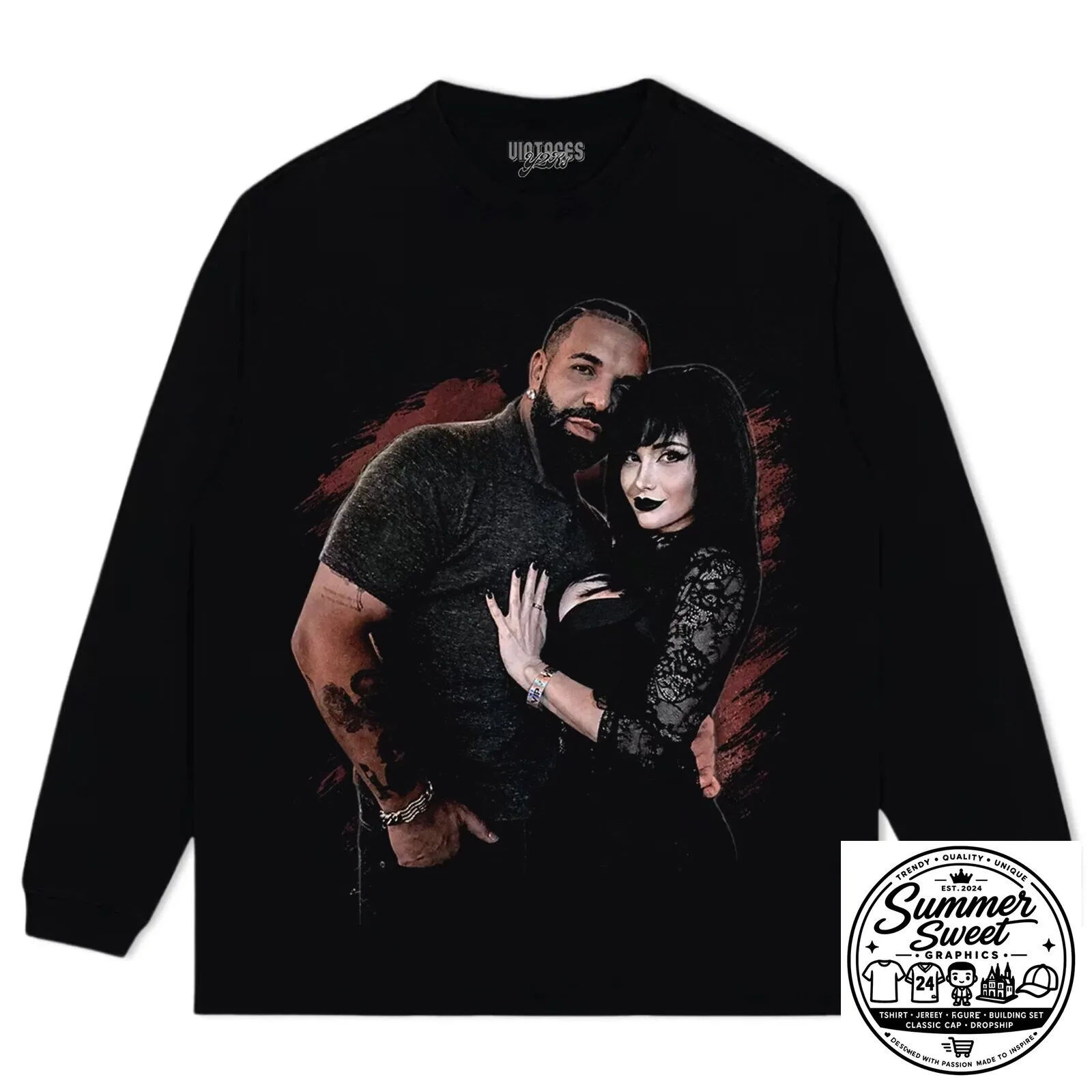 Drake and Pinkchyu Gothic Couple Black T-Shirt 11 Drake and Pinkchyu Gothic Couple Black T-Shirt