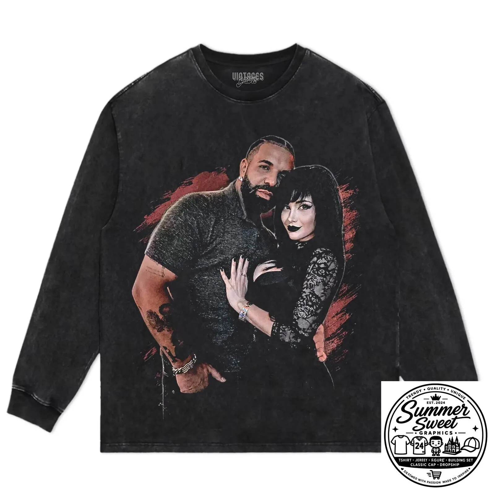 Drake and Pinkchyu Gothic Couple Black T-Shirt 12 Drake and Pinkchyu Gothic Couple Black T-Shirt