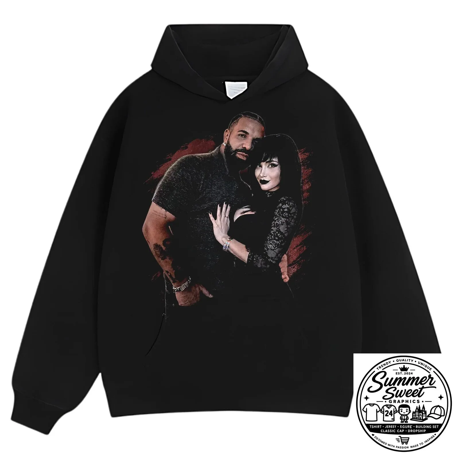Drake and Pinkchyu Gothic Couple Black T-Shirt 13 Drake and Pinkchyu Gothic Couple Black T-Shirt