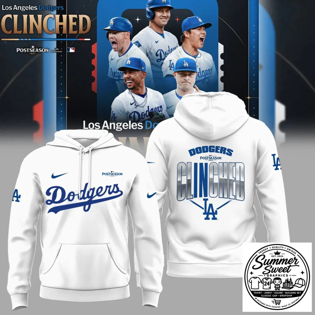Los Angeles Dodgers Clinched Postseason 2026 Celebration Hoodie Los Angeles Dodgers Clinched Postseason 2026 Celebration Hoodie