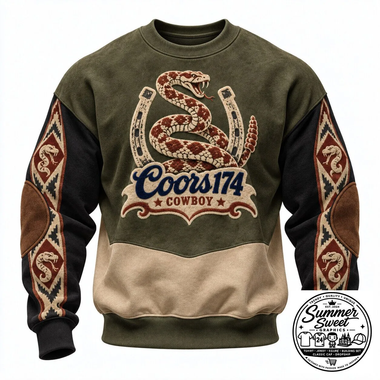 Coors Cowboy Rattlesnake Horseshoe Western Style Crewneck Sweatshirt