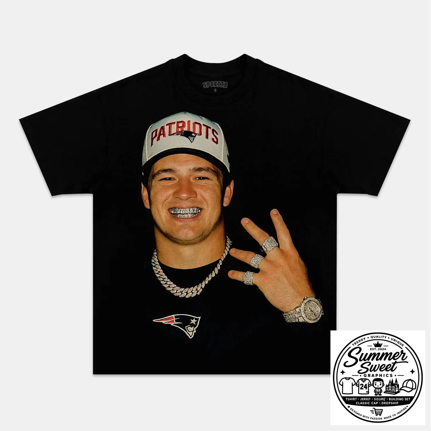 Graphic T-Shirt Featuring Football Player Drake Maye