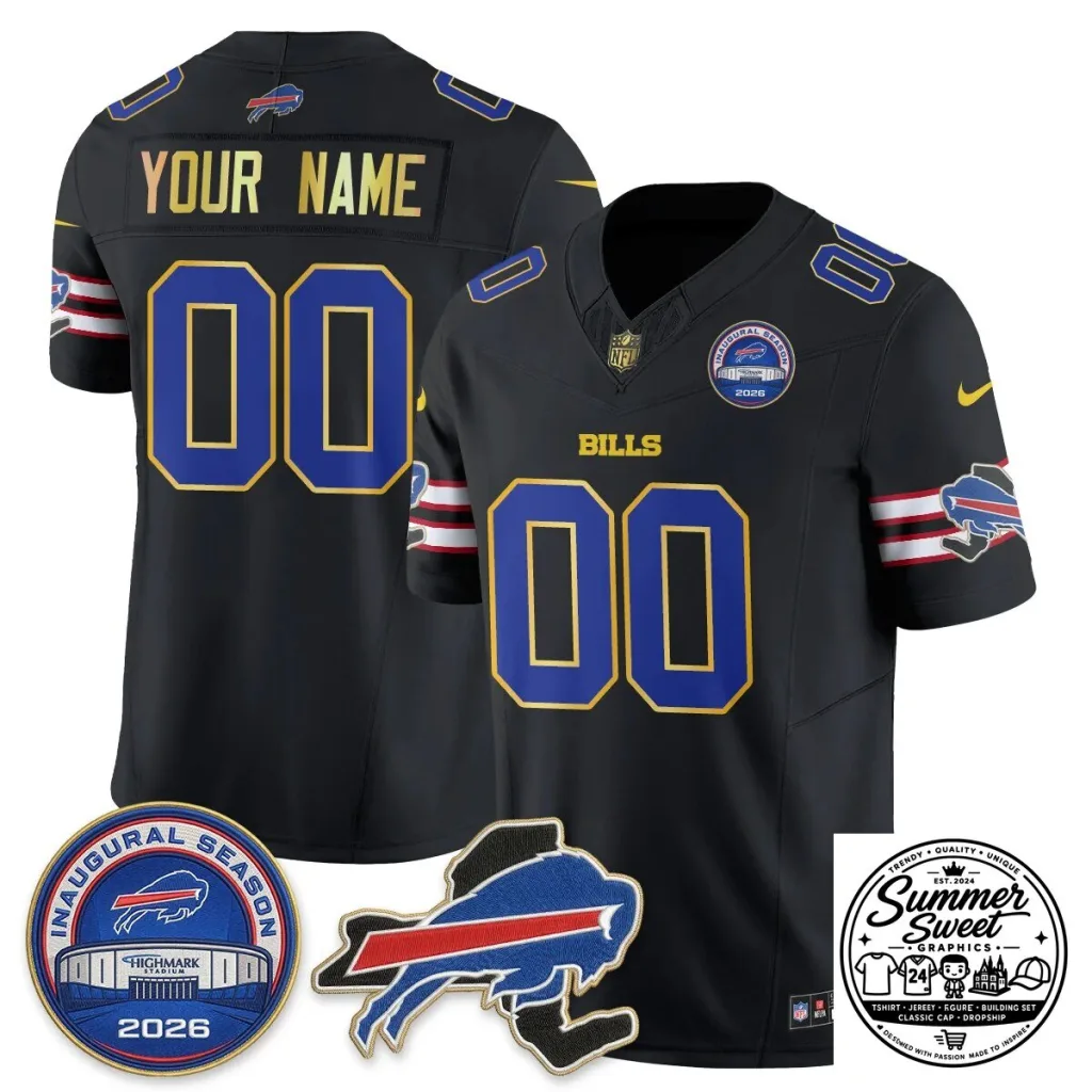 Buffalo Bills 2026 Inaugural Season Gold Trim Edition Vapor Custom Football Jersey Buffalo Bills 2026 Inaugural Season Gold Trim Edition Vapor Custom Football Jersey
