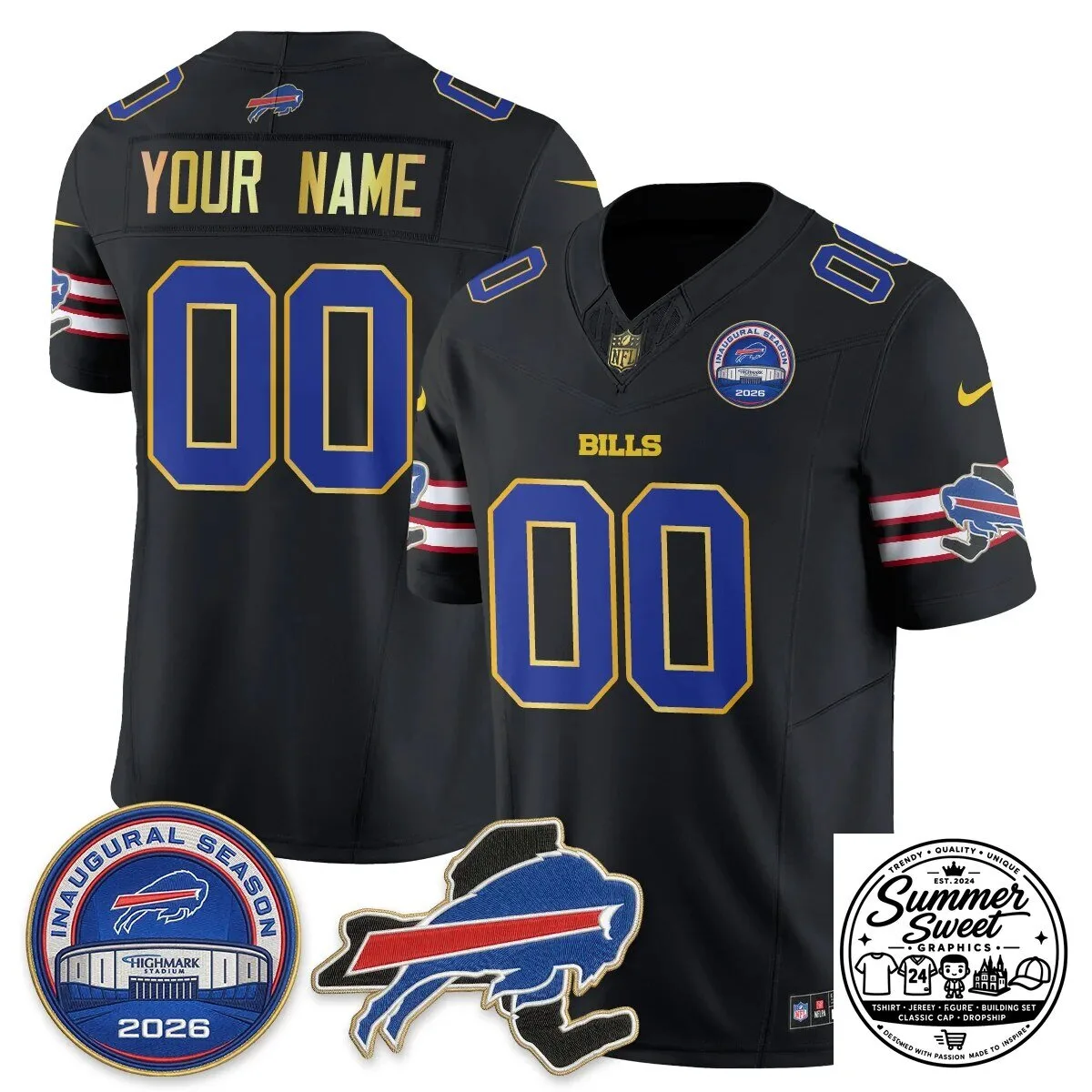Buffalo Bills 2026 Inaugural Season Gold Trim Edition Vapor Custom Football Jersey