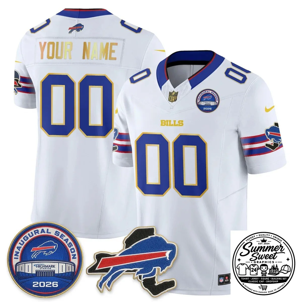 Buffalo Bills 2026 Inaugural Season Gold Trim Edition Vapor Custom Football Jersey 8 Buffalo Bills 2026 Inaugural Season Gold Trim Edition Vapor Custom Football Jersey